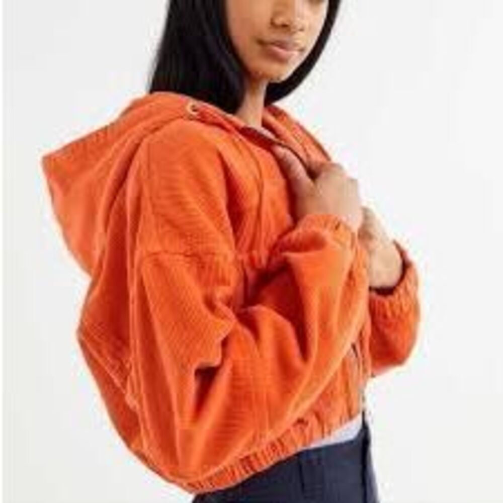 BDG Urban Outfitters Orange Corduroy Zip Hoodie Bomber Jacket XS Oversized